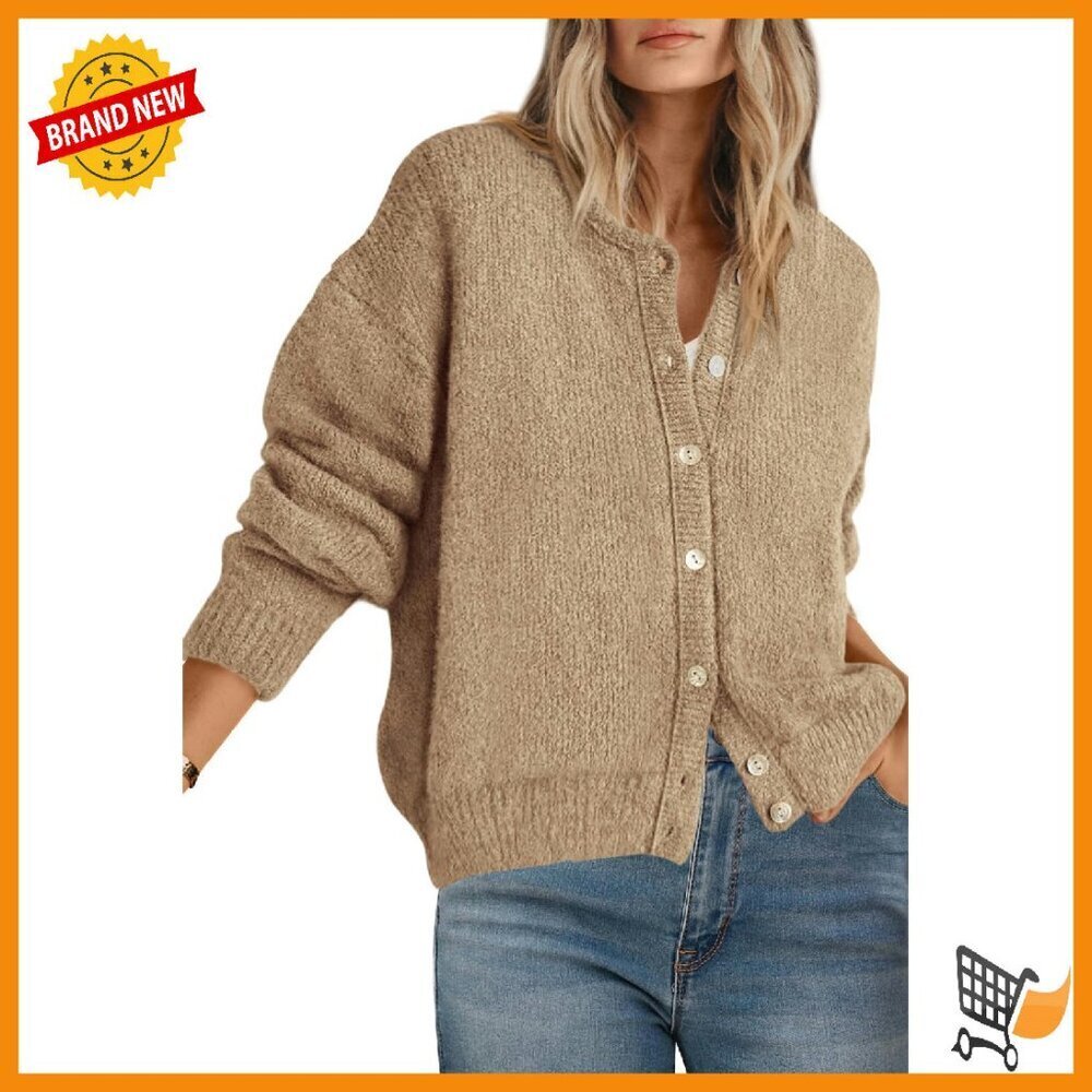 Long Sleeve Chunky Cardigan Open Front Button Down Lightweight Sweater
